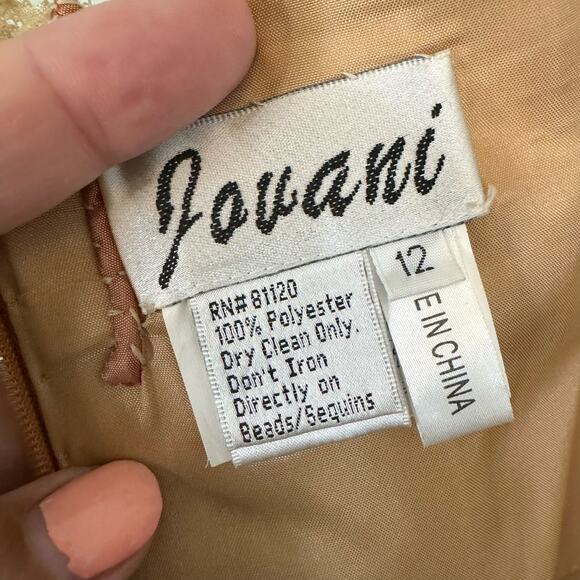 Jovani Floral Lace Evening Ball Gown Dress Prom Formal Sequin Beaded 12 Beige - Picture 11 of 14